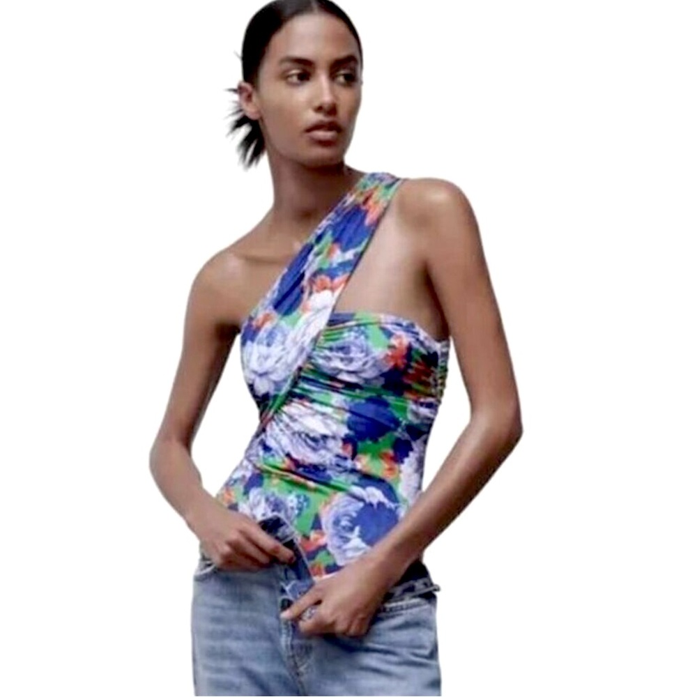 Zara Multi-Color One-Shoulder Floral Bodysuit